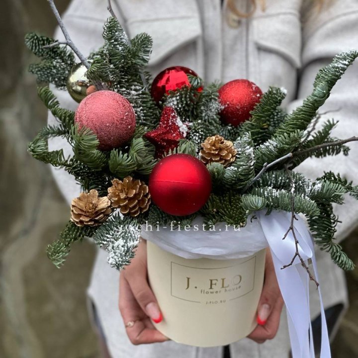 Новогодняя композиция в коробке ред в Балаково