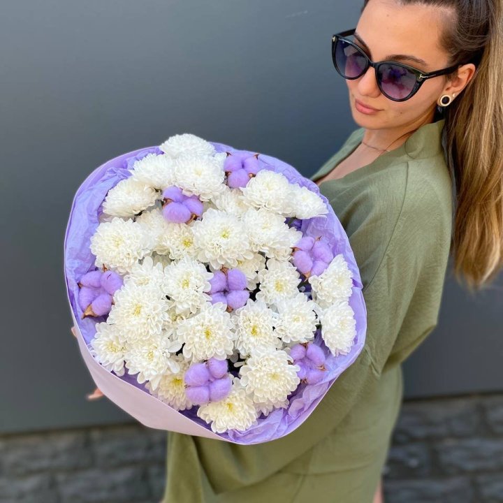  Букет  хризантем и хлопка в Балаково