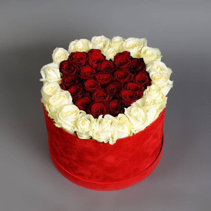 39 красных и белых роз в цилиндре в Балаково