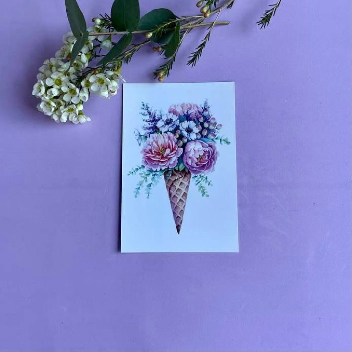 Открытка к букету "Цветочно-кремовый" в Балаково