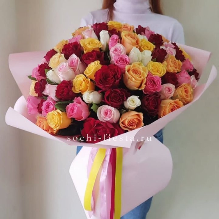 101 роза Кенийский микс "Нежность" в Балаково